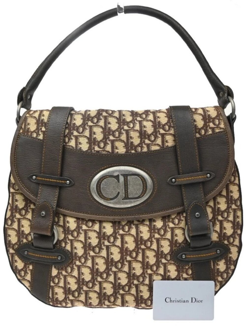 CHRISTIAN DIOR CD Plate Trotter Pattern Hand Bag Canvas Leather